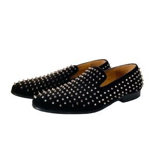 Moretti Black Silver Spike Studded Loafers